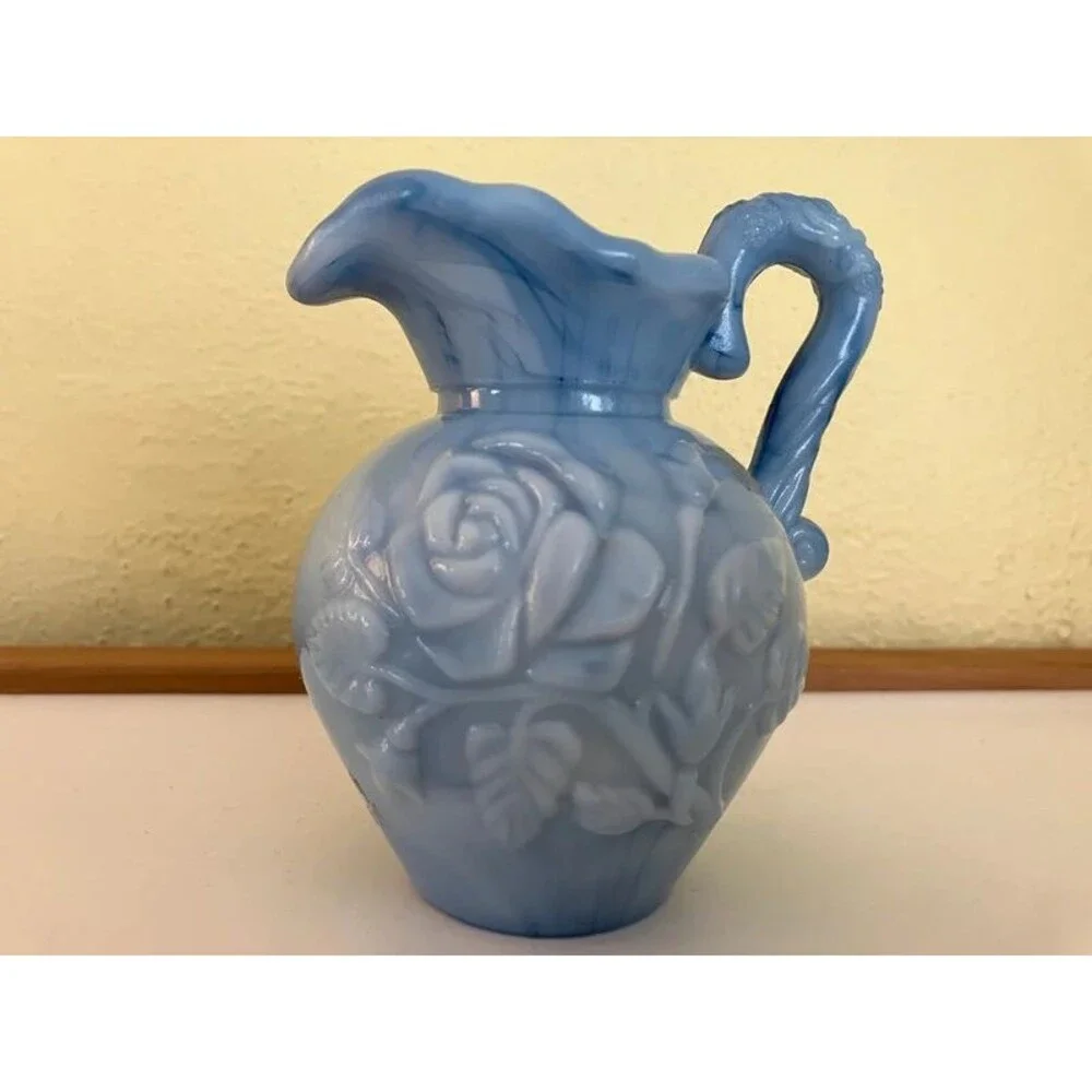 blue slag glass mini pitcher Avon May 1978